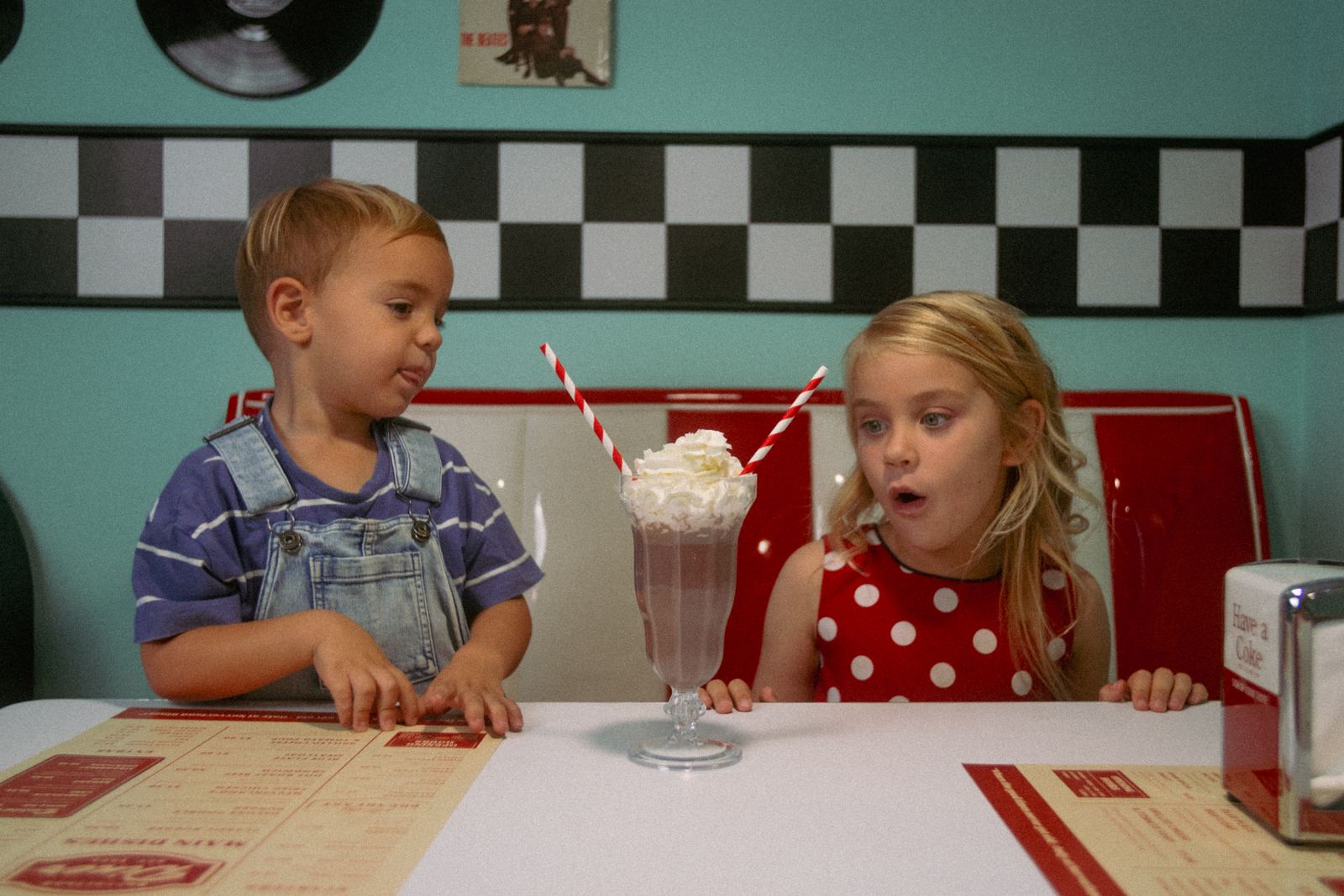 Portrait session on the vintage diner set