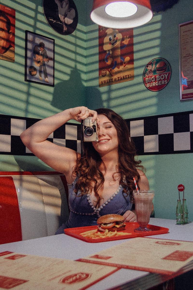 Lifestyle shoot in the diner booth
