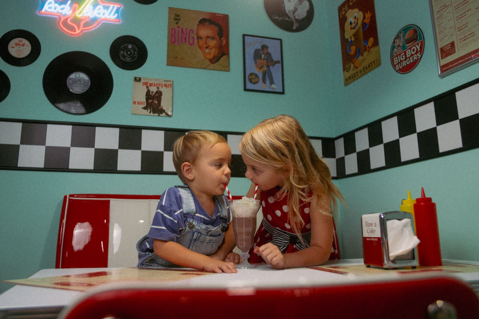 The vintage diner set with booths and counter